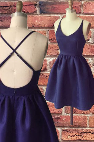 Girlie Dress, Simple A-line Straps Navy Blue Short Homecoming Dress