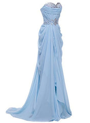 Design Dress Casual, Beautiful Light Blue Chiffon Party Dress, Sweetheart Formal Gown