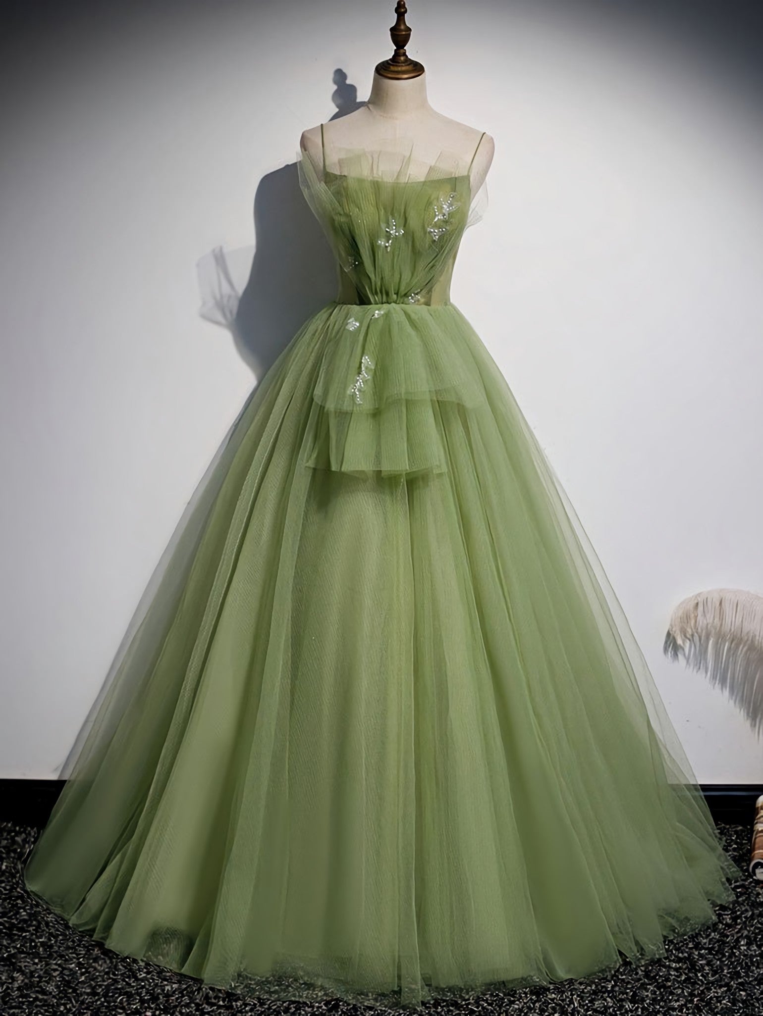 Evening Dress Elegant Classy, Green Tulle Long Prom Dress, Green Tulle Formal Dress