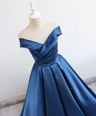 Homecomming Dresses Bodycon, Simple Blue Satin Long Prom Dress, Blue Formal Dress