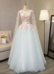 Backless Dress, Light Blue Gorgeous Butterfly Long Formal Gowns Handmade Tulle Gowns Charming Teen Dresses