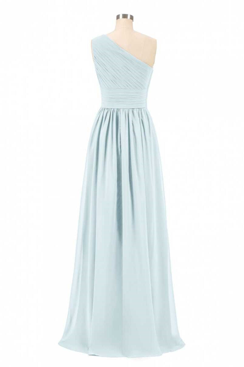 Bridesmaid Dresses Style, Dusty Blue Chiffon One-Shoulder Banded Waist Bridesmaid Dress