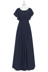 Purple Dress, Black Chiffon Twist-Front Ruffled Long Bridesmaid Dress