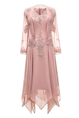 Party Dress Summer, Dusty Pink Two-Piece V-Neck Appliques Mother of the Bride Dress