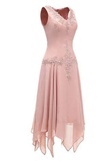 Party Dress For Wedding, Dusty Pink Two-Piece V-Neck Appliques Mother of the Bride Dress