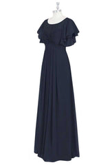 Semi Formal Dress, Black Chiffon Twist-Front Ruffled Long Bridesmaid Dress