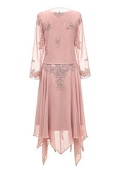 Party Dresses For Wedding, Dusty Pink Two-Piece V-Neck Appliques Mother of the Bride Dress