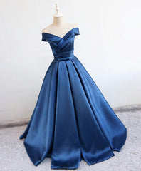 Homecomeing Dresses Bodycon, Simple Blue Satin Long Prom Dress, Blue Formal Dress
