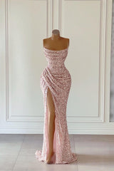 Party Dresses For Over 56S, New Arrival Pink Sequins Sleeveless Evening Dresses With Split