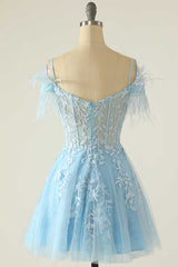 Homecoming Dresses 2039, Light Blue Appliques Cold-Shoulder A-Line Short Homecoming Dress