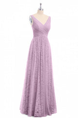 Party Dresses Designer, Dusty Purple Chiffon Jacquard V-Neck A-Line Long Bridesmaid Dress