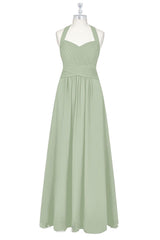 Prom Dress Inspiration, Sage Green Halter Backless A-Line Bridesmaid Dress