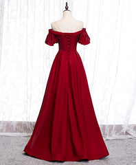 Prom Dress Under 118, Simple Sweetheart Burgundy Satin Long Prom Dress, Burgundy Evening Dress