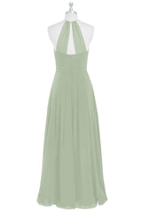Party Dress Emerald Green, Sage Green Chiffon Halter Backless Long Bridesmaid Dress