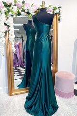 Prom Dresses Long Blue, One-Shoulder Royal Blue Mermaid Long Dress with Slit