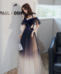 Prom Dress Gowns, Blue Sweetheart Tulle Off Shoulder Long Prom Dress, Blue Evening Dress
