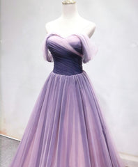 Prom Dresses 2019, Simple Sweetheart Tulle Purple Long Prom Dress, Bridesmaid Dress