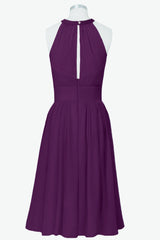 Party Dress For Baby, Scoop Purple Chiffon A-line Short Bridesmaid Dress