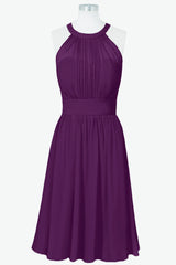 Black Dress Classy, Scoop Purple Chiffon A-line Short Bridesmaid Dress