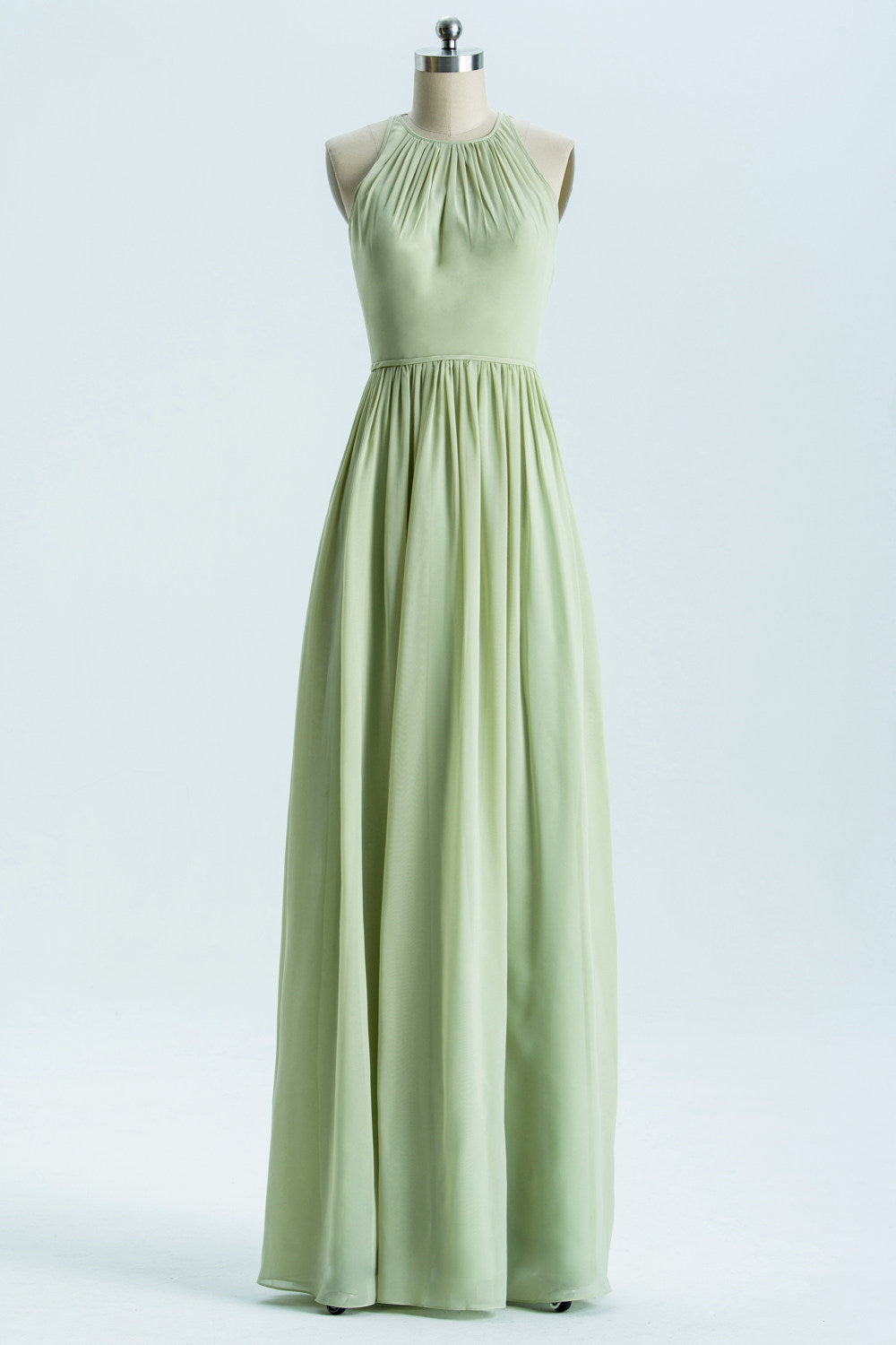 Go Out Outfit, Sage Green Chiffon High Neck Long Bridesmaid Dress