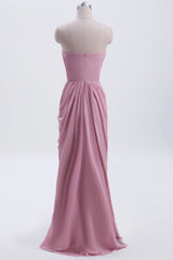 Formal Dress Inspo, Strapless Blush Pink Draped High Waist Long Bridesmaid Dress