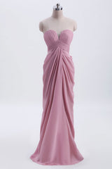 Formal Dresses To Wear To A Wedding, Strapless Blush Pink Draped High Waist Long Bridesmaid Dress