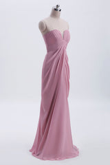 Formal Dresses Floral, Strapless Blush Pink Draped High Waist Long Bridesmaid Dress