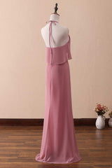 Party Dress For Ladies, Ruffles Halter A-Line Long Bridesmaid Dress