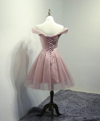 Prom Dresses On Sale, Simple V Neck Tulle Off Shoulder Short Prom Dress, Pink Homecoming Dress