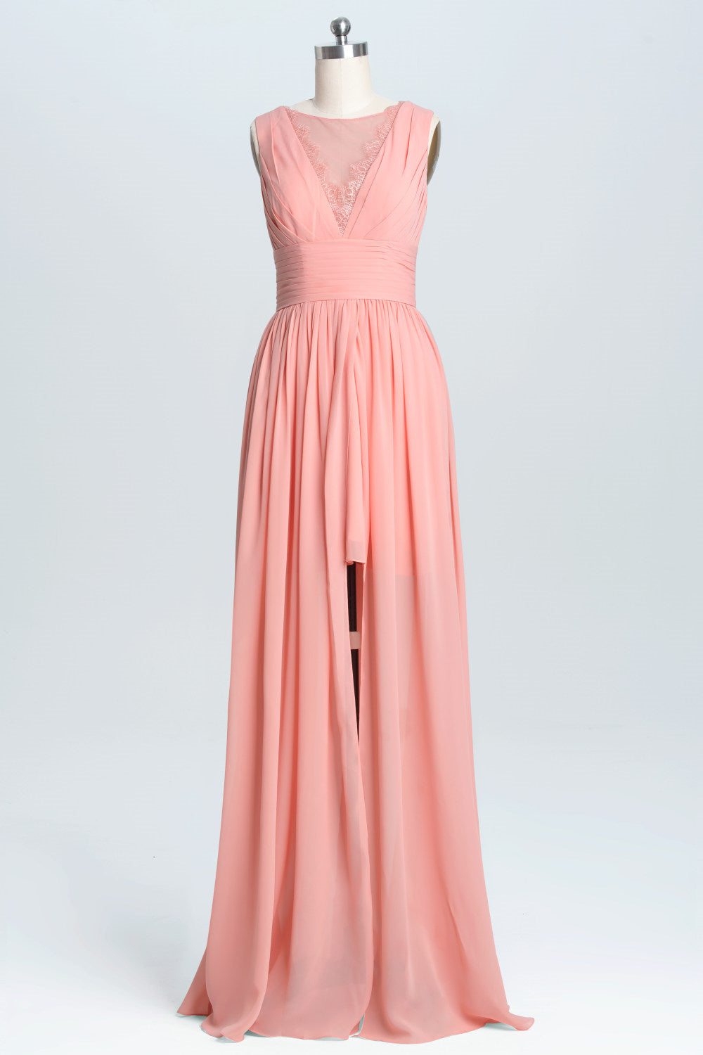 Wedding Inspiration, Coral A-line Chiffon Empire Long Bridesmaid Dress