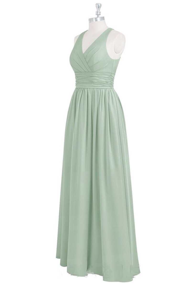Party Dresses And Jumpsuits, Sage Green V-Neck Backless A-Line Bridesmaid Dress