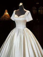 Wedding Dresses Nearby, White Sweetheart Satin Long Bridal Dress, White Wedding Dress
