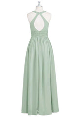 Party Dress Jumpsuit, Sage Green V-Neck Backless A-Line Bridesmaid Dress
