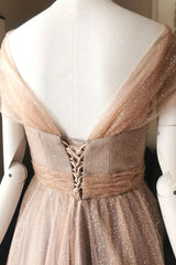 Bridesmaids Dresses Chiffon, Blushing Pink A-line Illusion PortraitBeaded Appliques Lace-Up Long Prom Dress
