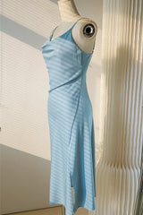 Glamorous Dress, Ice Blue Cowl Neck Mid-Calf Length Bridesmaid Dress