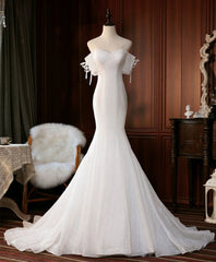 Wedding Dress Shape, White Sequin Mermaid Long Prom Dress, White Wedding Dress