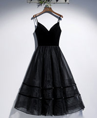 Prom Dress Short, Black V Neck Tulle Short Prom Dress, Black Tulle Homecoming Dress
