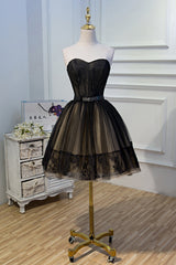 Bridesmaid Dresses Photos Gallery, Elegant Black Strapless Lace Up Ball Gown Tulle Homecoming Dresses