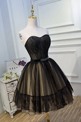Bridesmaid, Elegant Black Strapless Lace Up Ball Gown Tulle Homecoming Dresses