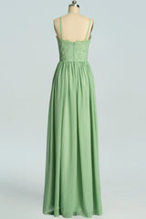 Formal Dress Suits For Ladies, Straps Sage Green Chiffon Appliques Long Bridesmaid Dress