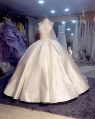 Wedding Dress Aesthetic, 2024 Luxury Halter Satin Ball Dresses