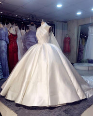 Wedding Dresses A Line, 2024 Luxury Halter Satin Ball Dresses