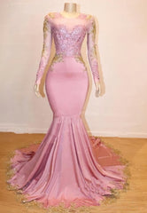 Prom Dresses With Slits, Mermaid Long Sleeves Blushing Pink Sweetheart African American Long Prom Dresses 2024