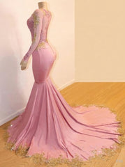 Prom Dress Long Ball Gown, Mermaid Long Sleeves Blushing Pink Sweetheart African American Long Prom Dresses 2024