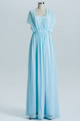 Bridesmaid Dress Fall Colors, Blue Chiffon A-line Long Convertible Bridesmaid Dress