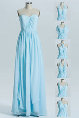 Bridesmaid Dresses Fall Color, Blue Chiffon A-line Long Convertible Bridesmaid Dress