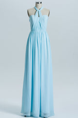 Bridesmaid Dressing Gown, Blue Chiffon A-line Long Convertible Bridesmaid Dress