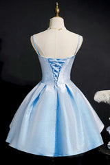 Bridesmaid Dress Blush, Princess Blue High-Waist A-Line Short Homecoming Dress