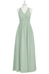Elegant Dress Classy, Sage Green V-Neck Backless A-Line Bridesmaid Dress