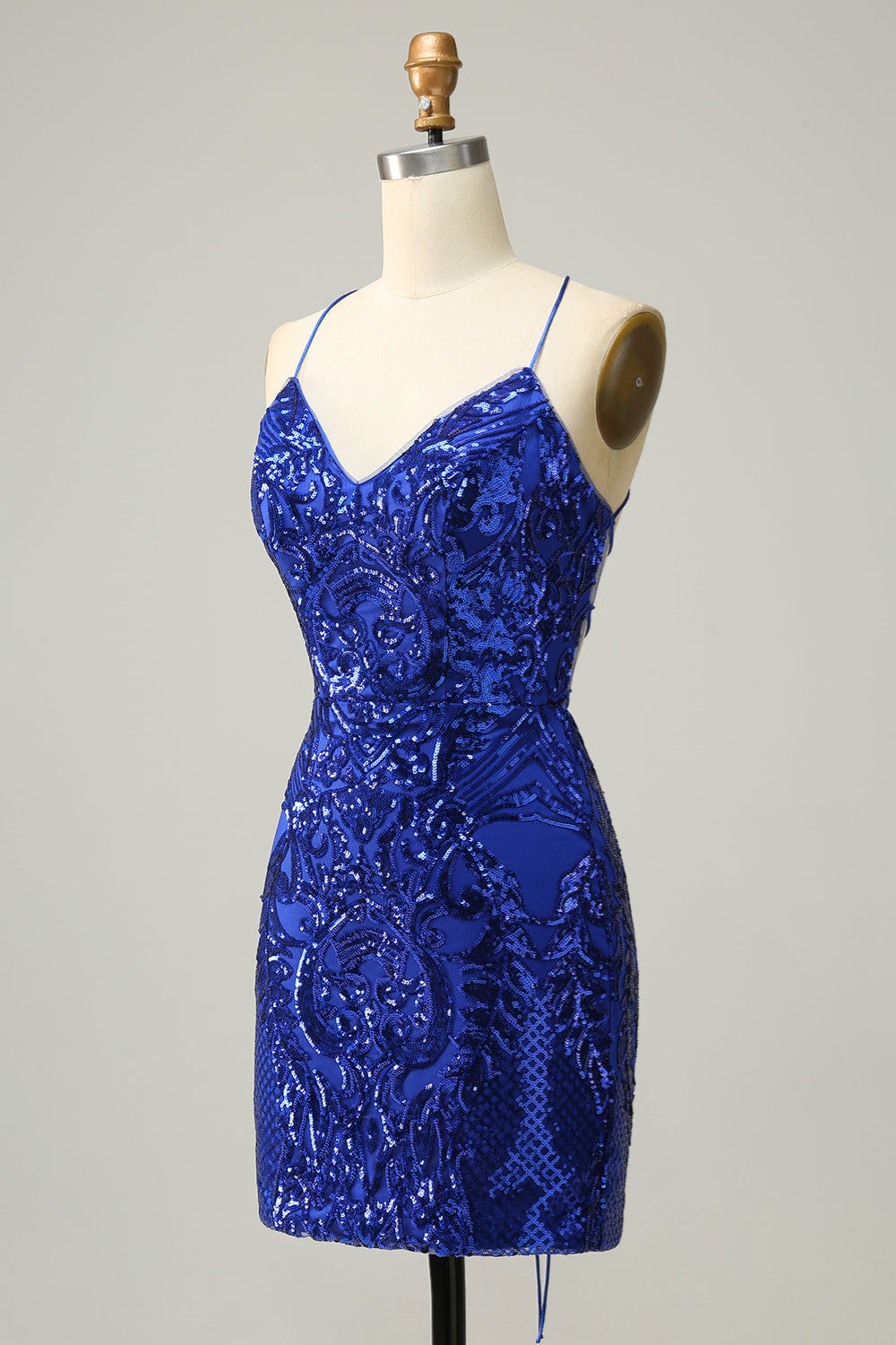 Party Dressed Short, Royal Blue Sheath Lace-Up V Neck Sequins Homecoming Dress